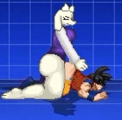 1boy 1futa ahe_gao alternate_breast_size anal_impregnation animated anthro anthro_penetrating big_ass big_breasts big_penis black_hair blue_background bouncing_breasts breasts clothed_sex crossover cum cum_in_ass cum_inside doggystyle dragon_ball dragon_ball_super dragon_ball_z furry futa_on_male futadom futanari game gif goat impregnation inside_view interspecies large_breasts loop m.u.g.e.n male_pregnancy malesub monster mugenfutacharsmaker muscular_male pixel_animation pixel_art rare_porn red_eyes sex short_hair short_playtime son_goku submissive_male tagme taller_futanari toriel training training_room undertale undertale_(series) weird_crossover