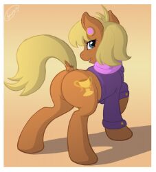 1girls all_fours ass big_ass big_butt blonde_hair bottomless butt clothed clothed_female clothing cutie_mark earrings earth_pony equine female female_focus female_only friendship_is_magic hasbro looking_back mare mature mature_female ms._harshwhinny_(mlp) my_little_pony pony skipsy solo solo_female