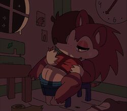 animal_crossing animated anthro ass_cleavage brown_hair butt_crack cum cum_inside hedgehog kissing lilmoonie nintendo sable_able sex villager_(animal_crossing)