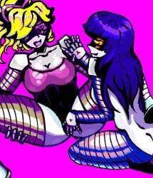 2girls bra breasts dolbaeb12345 doll_(murder_drones) female_only holding_hands lesbian_sex lizzy_(murder_drones) multiple_girls murder_drones pink_eyes ponytail robot robot_girl robot_humanoid self_upload sex yellow_eyes yellow_hair yuri