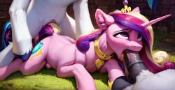 1girls 2boys aged_up ai_generated alicorn blush breasts canon_couple clone crotchboobs equid equine fellatio female feral friendship_is_magic fur genitals hasbro hooves horn male male/female mammal my_little_pony oral penis pink_body pink_fur princess_cadance_(mlp) sex shining_armor_(mlp) unicorn