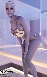 1girls 3d 3d_(artwork) alien alien_girl asari bent_over bikini blue_eyes blue_skin breasts cleavage female female_only hands_on_thighs humanoid liara_t'soni mass_effect mass_effect_2 mass_effect_3 no_humans nyes117 pinup posing smile smiling solo solo_female swimsuit tagme thong