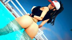 1girls 3d aged_up ass ass_focus big_ass big_breasts big_butt black_jacket blue_eyes brown_hair butt_crack erect_nipples female female_only female_protagonist game_freak hand_on_hip hat high_ponytail hilda_(pokemon) huge_ass huge_breasts kezanagremory large_ass looking_back nintendo nipples open_jacket palm_tree partially_submerged pokemon pokemon_bw ponytail pool puffy_nipples shiny shiny_skin sidelocks sky smile sweatband thick_thighs thong_bikini topless wide_hips