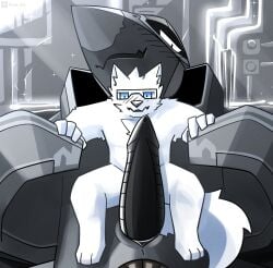 aircraft animal_genitalia anthro balls big_penis blue_eyes blush canid canine canis dire_machine duo erection eyewear f-22 fluffy fur genital_slit genitals glasses grey_body hi_res huge_cock hyper hyper_genitalia hyper_penis iv_(ivxair3p) ivxair3p living_aircraft living_machine living_vehicle looking_at_genitalia looking_at_penis machine male male/male mammal on_lap penis slit vehicle white_body white_fur wolf