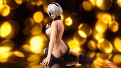 3d ass ass_cleavage bareback blindfold butt_crack daz_studio female kosmos mole mole_under_mouth nier:_automata nier_(series) silver_hair sitting solo virgin_killer_sweater yorha_2b