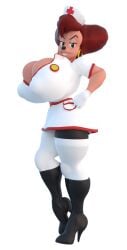 3d anthro_only big_breasts disney disney_channel female goof_troop high_heel_boots high_heels nurse_uniform peg_pete red_hair shocking_(artist) short_hair side_view solo transparent_background