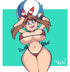 armpits big_breasts bikini bouncing_breasts breasts cleavage female female_focus female_only hourglass_figure may_(pokemon) may_(pokemon_oras) nintendo noctz pokemon pokemon_oras thick_thighs thighs tongue_out wide_hips