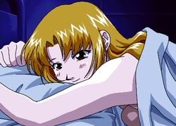 1girls 90s :p after_sex animated arms_up bed bed_covers bed_sheet blinking blonde_hair breast_press breasts brown_hair closed_eyes dark female female_only game_cg happy indoors large_breasts long_hair looking_at_viewer lowres lying male_pov nude on_back open_mouth pillow pov smile sogna solo takako_(viper) talking talking_to_viewer teeth tongue tongue_out under_covers viper_(series) viper_v16