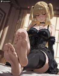 1girl 1girls absurd_res absurd_resolution absurdres ai_generated amane_misa barefoot big_ass big_boobs big_breasts big_butt big_thighs blonde_female blonde_hair brown_eyes death_note feet feet_fetish feet_focus feet_together feet_up female female_focus foot_fetish foot_play foot_worship goth goth_girl gothic gothic_girl gothic_lolita hair high_resolution highres huge_ass lyuraiart misa_amane sexy_body sexy_pose soles soles_female soles_fetish soles_focus sweat sweating sweaty sweaty_body teasing thick_thighs thighs