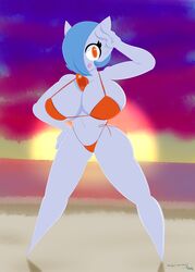 1girls anthro beach bikini breasts dannyiac female game_freak gardevoir lucy_(jcdr) pokemon pokemon_(species) pose sunset