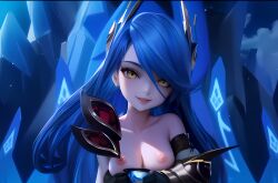 ai_generated blue_hair breasts dragon_nest long_hair nipples smile