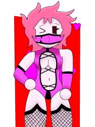 ashley_(oddmod) facemask female geometry_dash mileena_(cosplay) pink_hair white_body