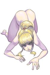 blue_eyes bule crawling crying eyelashes female grimace metroid nintendo on_all_fours ponytail samus_aran solo white_background