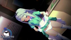 1boy 3d blend_s blushed bow_panties crossdressing desk dress embarrassed femboy kanzaki_hideri koikatsu kraguto_games lifted_by_self long_hair looking_away looking_to_the_side male male_only otoko_no_ko panties pleated_skirt puffy_short_sleeves ribbon solo standing stockings thighhighs thighs trap underwear upskirt waist_apron white_panties white_skin white_thighhighs