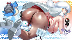 1girls ass ass_focus big_ass big_breasts blue_eyes bottom_heavy earrings edit female frosmoth galarian_darmanitan gloves grey_hair hat high_heels holding_object holding_poke_ball huge_ass huge_breasts lapras large_ass large_breasts long_hair massive_ass mature_female melony_(pokemon) micro_bikini midriff milf miniskirt mother nintendo pale-skinned_female pale_skin pantyhose pokemon pokemon_ss space_(uchuu) spread_ass thick_ass third-party_edit yuzhou