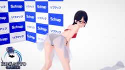 1girls 3d ass back bending_forward bent_over bikini black_bikini_bottom black_hair boruto:_naruto_next_generations female female_only glasses koikatsu kraguto_games legs legs_apart looking_back naruto naruto_(series) photoshoot posing posing_for_picture red_bikini_top sarada_uchiha sarong seductive_pose see-through see-through_clothing short_hair solo standing swimwear young