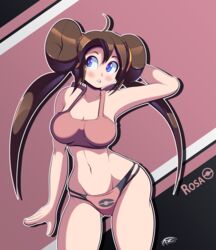 1girls blue_eyes bra brown_hair double_bun female female_only freakyed hourglass_figure long_hair nintendo pale-skinned_female pale_skin panties pokemon pokemon_bw pokemon_bw2 rosa_(pokemon) solo_female thick_thighs thighs twintails underwear voluptuous wide_hips