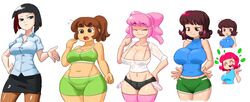 5girls bak_(minus8) big_ass big_breasts big_butt black_hair booty_shorts breasts brown_hair cleavage clothed clothing female female_only kim_(minus8) legwear minus8 multiple_girls navel original pink_hair pink_legwear plum_(minus8) red_hair shirt shorts skirt sports_bra standing thick_ass thick_thighs thighhighs thighs white_background yi_(minus8)