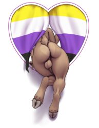 1boy absurd_res anthro ass backsack balls bovid caprine cock-tail erection flag genitals goat heart hi_res invalid_tag jakethegoat jakethegoat_(character) large_ass lgbt_pride_colors male male_only mammal nonbinary_pride_colors nude penis pride_colors solo taint trap wide_hips