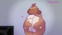 animal_crossing animated anthro ass ass_focus backsack balls bouncing_balls bouncing_butt butt chubby chubby_male digby_(animal_crossing) femboy girly male male_only nintendo rear_view shih_tzu simple_background solo sound video year_request