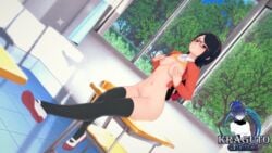 1girls 3d black_hair black_thighhighs boruto:_naruto_next_generations breasts classroom collared_shirt covering covering_breasts desk female glasses groin hips koikatsu kraguto_games legs legwear looking_at_viewer naruto naruto_(series) navel no_underwear open_clothing sarada_uchiha school school_desk schoolgirl shoes short_hair sitting sitting_on_desk solo teenager thighhighs window