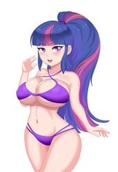 1girls bikini cogbrony female friendship_is_magic huge_breasts humanized looking_at_viewer magenta_hair multicolored_hair my_little_pony purple_bikini purple_eyes purple_hair twilight_sparkle_(mlp) voluptuous