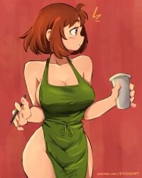 1girls barista blush coffee dashi_art female female_only iced_latte_with_breast_milk meme my_hero_academia ochako_uraraka short_hair solo starbucks