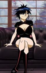 bare_legs big_breasts black_hair boots breasts busty cleavage dress edit female female_focus female_only gorillaz hourglass_figure knee_boots large_breasts monkeyman_(artist) noodle_(gorillaz) short_hair sitting skimpy skimpy_clothes skimpy_dress skirt tagme wide_hips