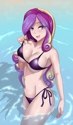 1girls belly bikini blonde_hair cleavage cogbrony female fit fit_female friendship_is_magic humanized large_breasts lifting_strap long_hair magenta_hair milf multicolored_hair my_little_pony princess_cadance_(mlp) purple_bikini purple_eyes purple_hair side-tie_bikini water