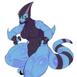 1girls alien alien_girl ben_10 big_breasts breasts female glowing_eyes green_eyes hanaarts kineceleran large_breasts looking_at_viewer no_panties not_human shiny_skin solo tail thick_thighs white_shirt wide_hips