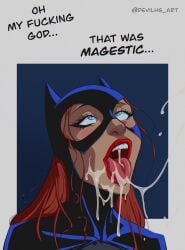 1girls 2024 after_fellatio after_oral ahe_gao barbara_gordon batgirl batgirl_(the_new_batman_adventures) batman:_the_animated_series batman_(series) blue_eyes blush cel_shading color colored cowl cum cum_drip cum_in_mouth cum_on_face cum_on_tongue cum_string cum_trail cumshot dc dc_comics dcau devil_hs edit english_text eyes_rolling_back female female_only ginger ginger_hair light-skinned_female light_skin lipstick long_hair long_red_hair mask messy messy_hair red_hair red_lipstick saliva simple_background simple_shading superheroine text the_new_batman_adventures tongue tongue_out