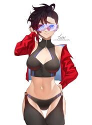 1girls adjusting_eyewear adjusting_glasses blue-tinted_eyewear firelordzuu purple-tinted_eyewear red_hair ruby_rose rwby silver_eyes tinted_eyewear visor visor_glasses