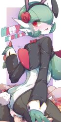 1girls anthro blush bunny_ears bunny_tail bunnysuit cowgirl_position easter eko. falco_arrow female female_focus female_gardevoir female_only female_penetrated female_pokemon gardevoir huge_breasts human_on_pokemon humanoid long_eyelashes nintendo playboy_bunny pokémon_(species) pokemon pokemon_(species) red_eyes sex skinny text tongue_out