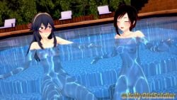 2girls 3d bare_arms bare_thighs bath black_hair blue_eyes blue_hair blush breasts closed_eyes completely_nude completely_nude_female crossover eastern_and_western_character embarrassed embarrassed_nude_female embarrassed_nude_female_unashamed_female exhibitionism female female_only fire_emblem fire_emblem_awakening group_bathing heavy_blush jollyoldsoldier long_hair lucina_(fire_emblem) multicolored_hair navel nintendo nipples nude nude_female outdoors partially_submerged pool public public_nudity pussy red_hair ruby_rose rwby short_hair skinny_dipping small_breasts smile swimming thighs yuri