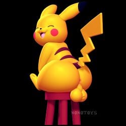 3d_(artwork) anus ass balls black_background brown_spots digital_media_(artwork) feral furniture generation_1_pokemon genitals happy hi_res lightning_tail looking_back male male_only nintendo nonotoys pikachu pinup pokemon pokemon_(species) pose red_cheeks simple_background sitting smile solo spots stool yellow_body