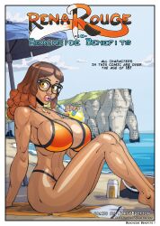 1girls 2d 2d_(artwork) alya_cesaire amber_eyes beach big_breasts bikini bimbo_body bimbo_lips color comic comic_cover dark-skinned_female dark_skin female female_only firstedition full_color giant_breasts glasses huge_breasts midriff miraculous:_tales_of_ladybug_and_cat_noir miraculous_ladybug navel necklace page_1 page_number solo thick_lips thick_thighs wide_hips