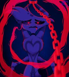 angel_dust_(hazbin_hotel) demon demon_boy femboy hands_tied hands_up hazbin_hotel hell penis_out_of_frame pink_eyes smoke spider spider_demon tied tied_hands valentino_(hazbin_hotel)