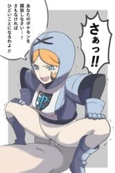 1boy 1girls blue_eyes blush boots bottomless breasts bule cowgirl_position female female_focus female_on_top female_team_plasma_grunt female_team_plasma_grunt_(pokemon_bw) gloves hood hoodie japanese_text large_breasts male nintendo open_mouth orange_hair penis pokemon pokemon_bw pussy spread_legs straight team_plasma team_plasma_grunt team_plasma_grunt_(female) team_plasma_grunt_(pokemon_bw) thick_thighs thighs translation_request trembling vaginal_penetration