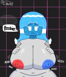 anthro anthrofied artist_name artist_signature big_breasts blue_hair bouncing_breasts breasts breasts_bigger_than_head cute deltarune deltarune_chapter_3 different_colored_nipples hands_on_breasts huge_breasts naked naked_female nude nude_female self_upload slosh sloshing_breasts spectrodraws speech_bubble tits_bigger_than_head toby_fox unamused video_games water water_cooler water_cooler_(deltarune) water_hair wiggle_lines