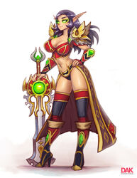 1girls armored_boots armored_dress big_breasts blizzard_entertainment blood_elf boots darkartskai dress elf_ears female_only green_eyes horde looking_at_viewer navel_piercing panties pointy_ears purple_hair smile source_request stockings warcraft weapon world_of_warcraft