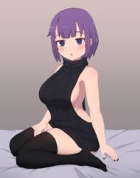 dress heart-shaped_pupils kamuo looking_at_viewer purple_eyes purple_hair thighhighs vel_(kamuo) virgin_killer_sweater