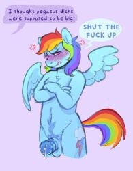 1futa angry_expression animal_genitalia animal_penis annoyed_expression anthro caringsins_(artist) embarrassed equine_genitalia equine_penis female friendship_is_magic furry futanari genitals hasbro highres humiliation my_little_pony penis penis_humiliation rainbow_dash_(mlp) small_penis small_penis_humiliation solo teasing tsundere