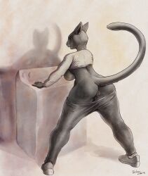 anthro ass biped breasts domestic_cat felid feline felis female genitals hi_res mammal pussy rear_view sabrotiger shadow solo tail