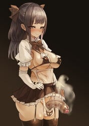 balls blush dark_penis foreskin futa_only futanari kuromogu looking_at_viewer maid_uniform smell solo_futa steamy_penis uncut