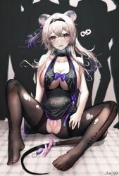 1girls 2024 ai_generated aniftt animal_ears arknights big_breasts breasts heart hi_res kemonomimi large_breasts legs_apart light-skinned_female light_skin lin_(arknights) long_hair looking_at_viewer pantyhose rat_ears sitting smile solo spread_legs tail torn_pantyhose