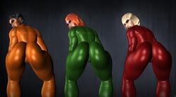 3d 3girls alex_(totally_spies) black_hair blonde_hair clothed clover_(totally_spies) dark-skinned_female dark_skin doomstate female female_only fully_clothed orange_hair sam_(totally_spies) thick_thighs tight_clothing totally_spies