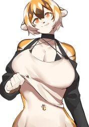 1girls big_breasts breasts female looking_at_viewer looking_down muscular muscular_anthro muscular_female muscular_thighs mx99926 navel navel_piercing shirt_lift shirt_up short_hair sole_female solo solo_female solo_focus sticking_out_tongue tail thick_thighs tiger tiger_ears tiger_girl tiger_print tiger_stripes tiger_tail wide_hips