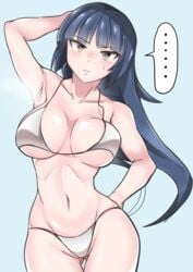 ... 1girls big_breasts bikini blush dark_blue_hair eye_contact female g-string large_breasts long_hair looking_at_viewer nintendo pale-skinned_female pale_skin pokemon pokemon_rgby sabrina_(pokemon) speech_bubble sumida_kichi sweat thick_thighs thong thong_bikini wide_hips