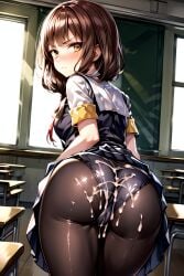 1girls ai_generated ass ass_focus brown_hair cum cum_on_ass cum_on_clothes cum_on_panties cum_on_pantyhose female female_only human iino_miko kaguya-sama_wa_kokurasetai_~tensai-tachi_no_renai_zunousen~ panties pantyhose school_uniform solo stable_diffusion yellow_eyes