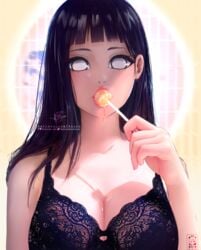 1girls bare_shoulders bicio big_breasts bra candy cleavage drooling female female_only hyuuga_hinata lipstick lolipop long_hair looking_at_viewer naruto naruto:_the_last naruto_(series) naruto_shippuden object_in_mouth purple_hair saliva saliva_drip saliva_trail single_girl underwear upper_body violet_eyes